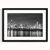 Abstract art print of Chicago skyline in vibrant colors on a large textured canvas, suited for living room decor.