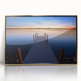 Large art print of Illinois, featuring Lake Michigan in muted blue tones, framed in gold acrylic.