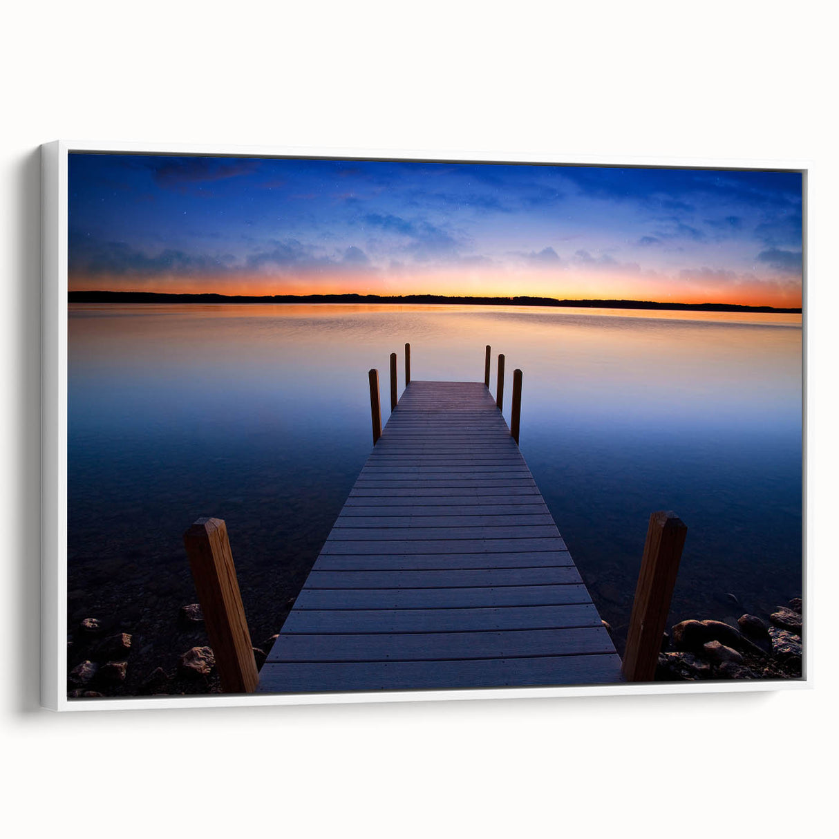 Vintage poster art of Lake Michigan with colorful palette on a framed canvas, ideal for living room decor.