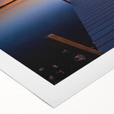 Art deco poster of Lake Michigan, featuring muted blue and gray tones on rolled canvas, suitable for dining room wall art.