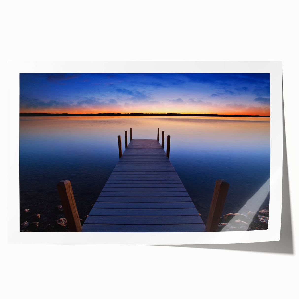 Extra large rolled print of Lake Michigan with subtle floral accents, in muted blues and greens.