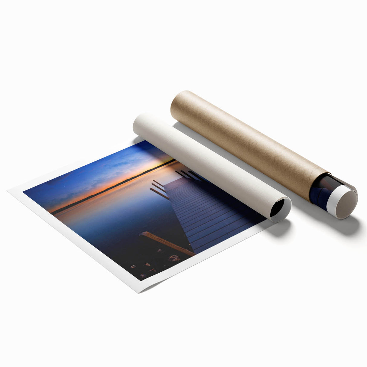 Extra large rolled print featuring a serene Lake Michigan scene with soft blue and green tones.