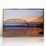 Acrylic print of Indiana landscape in mid-century modernist style with gold frame, ideal for modern art wall decor.