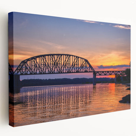 Large art depicting an Indiana landscape on stretched canvas, featuring muted green and earth tones.