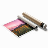 Extra large rolled print featuring a serene Kansas landscape with soft floral elements in muted earth tones.