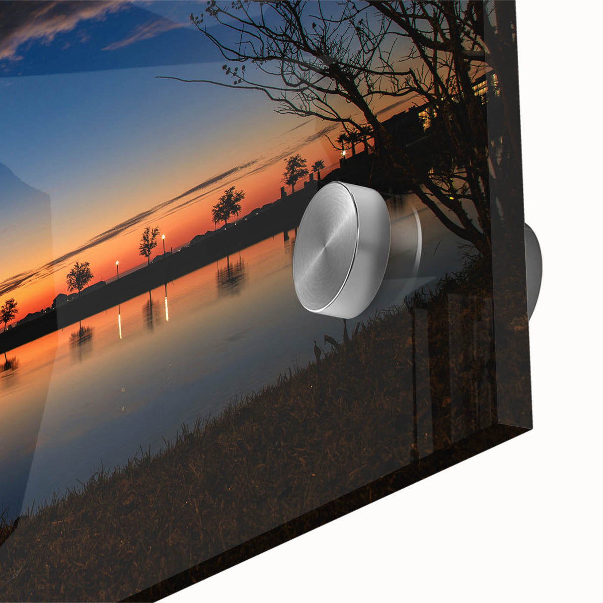 Large abstract wall art depicting Louisiana scenery in mid-century modernist style on acrylic glass.
