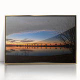 Mid-century modernist acrylic print of Louisiana scenery in gold frame, ideal for nursery wall decor.