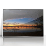 Art deco poster of a Louisiana landscape in muted greens and blues on a framed acrylic, ideal for modern nursery wall decor.