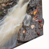 Large abstract wall art of Acadia with muted earth tones on acrylic glass, ideal for dining room ambiance.