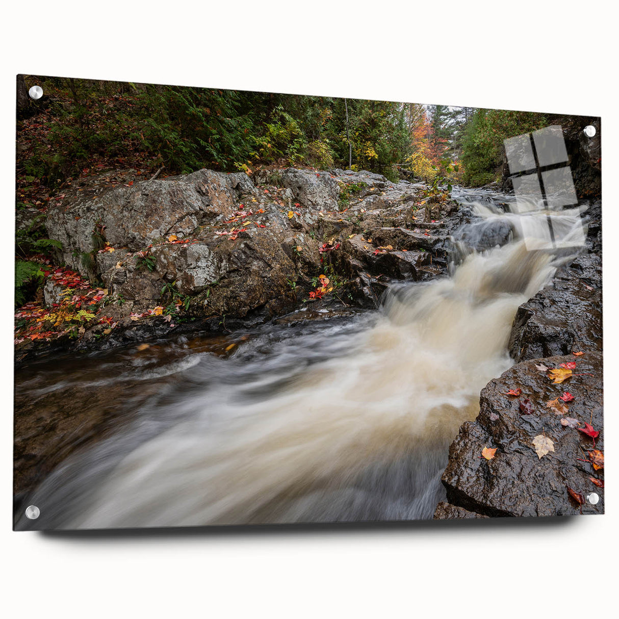 Acrylic print of Acadia National Park with vivid blue and green hues, ideal for bedroom or dining room decor.