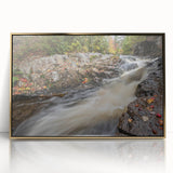 Acadia National Park scenery on a gold-framed acrylic print, featuring mid-century modernist style with earth tones.