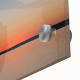 Large abstract wall art depicting a Maine coastline in mid-century modernist style on acrylic glass.