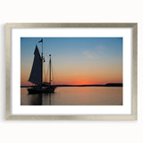 Textured abstract art print of a serene Maine landscape in silver frame, ideal for bedroom art.