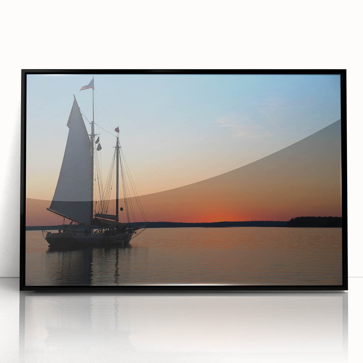 Large abstract wall art featuring a serene Maine landscape in muted earth tones, framed in black acrylic.