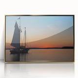 Framed acrylic print of a serene Maine landscape in muted green and blue tones, ideal for modern art wall decor.