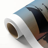 Art deco poster of Maine scenery in muted blue and green tones on rolled canvas, ideal for nursery wall art.