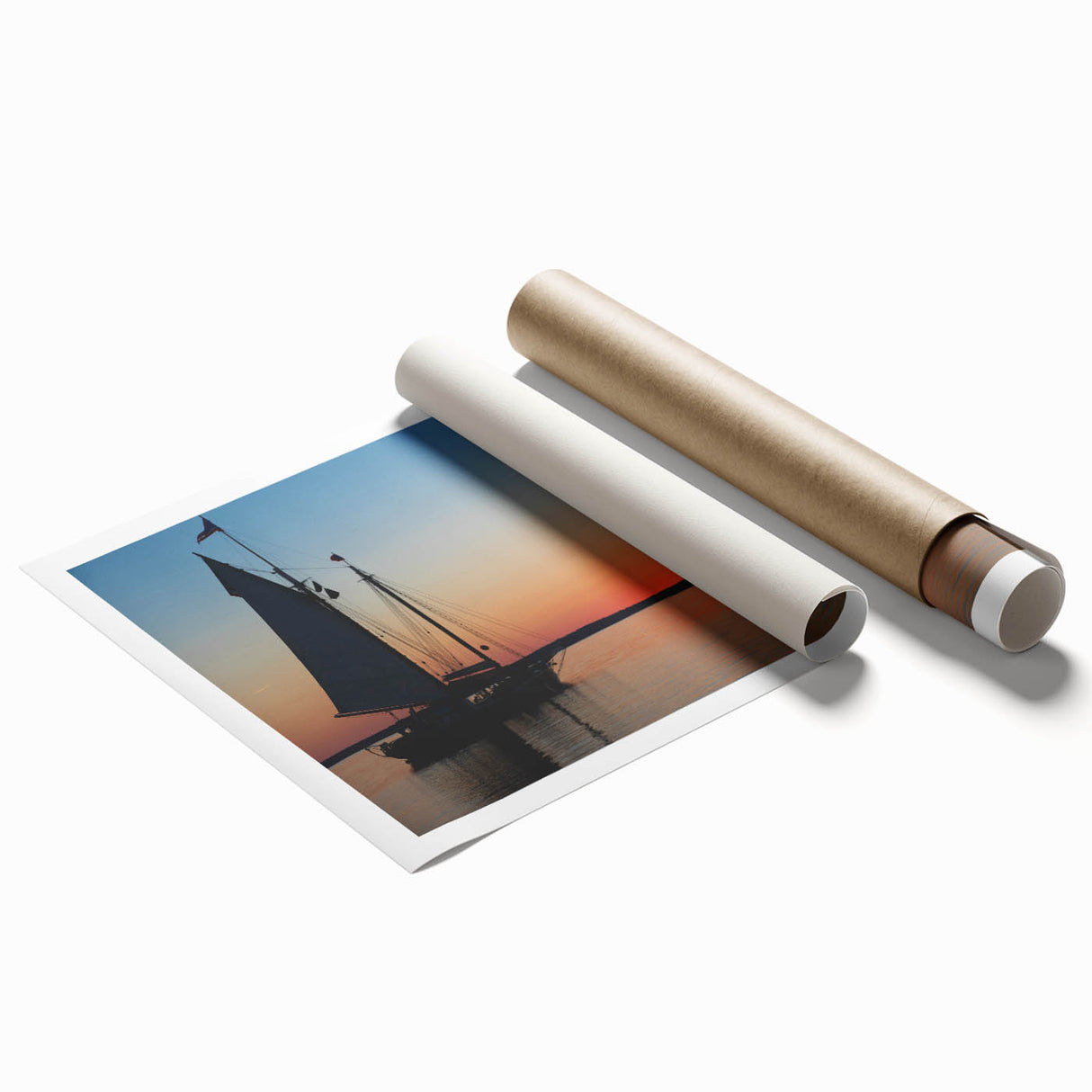 Rolled print of a Maine scenic landscape with vibrant green and blue tones.