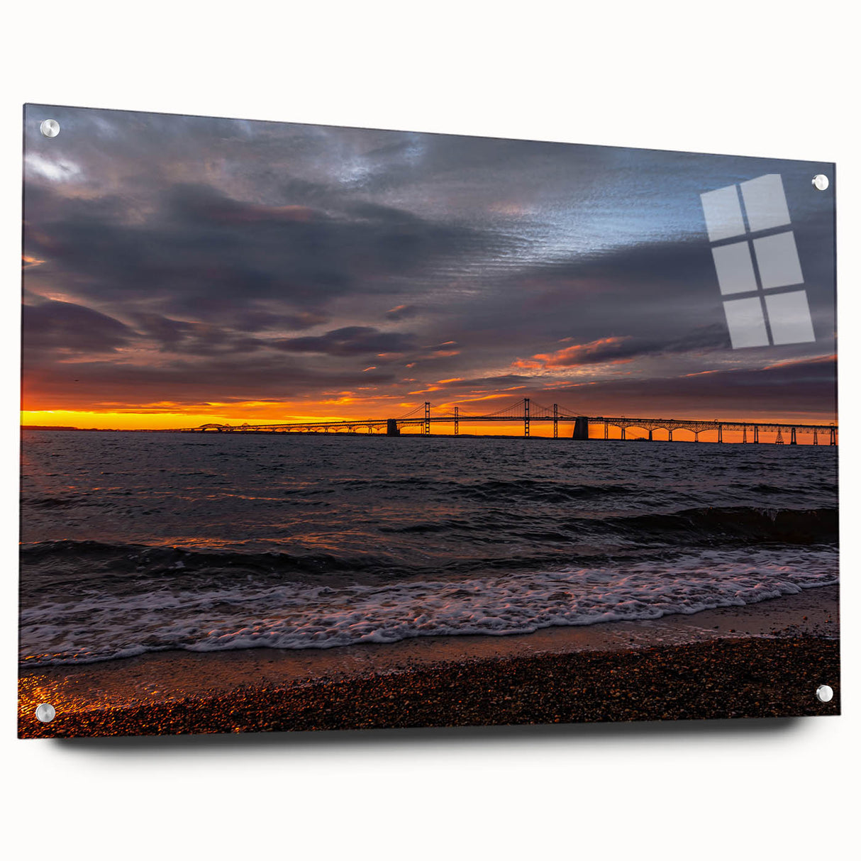 Acrylic print of Annapolis skyline in muted blue and gray tones, ideal for dining room decor.