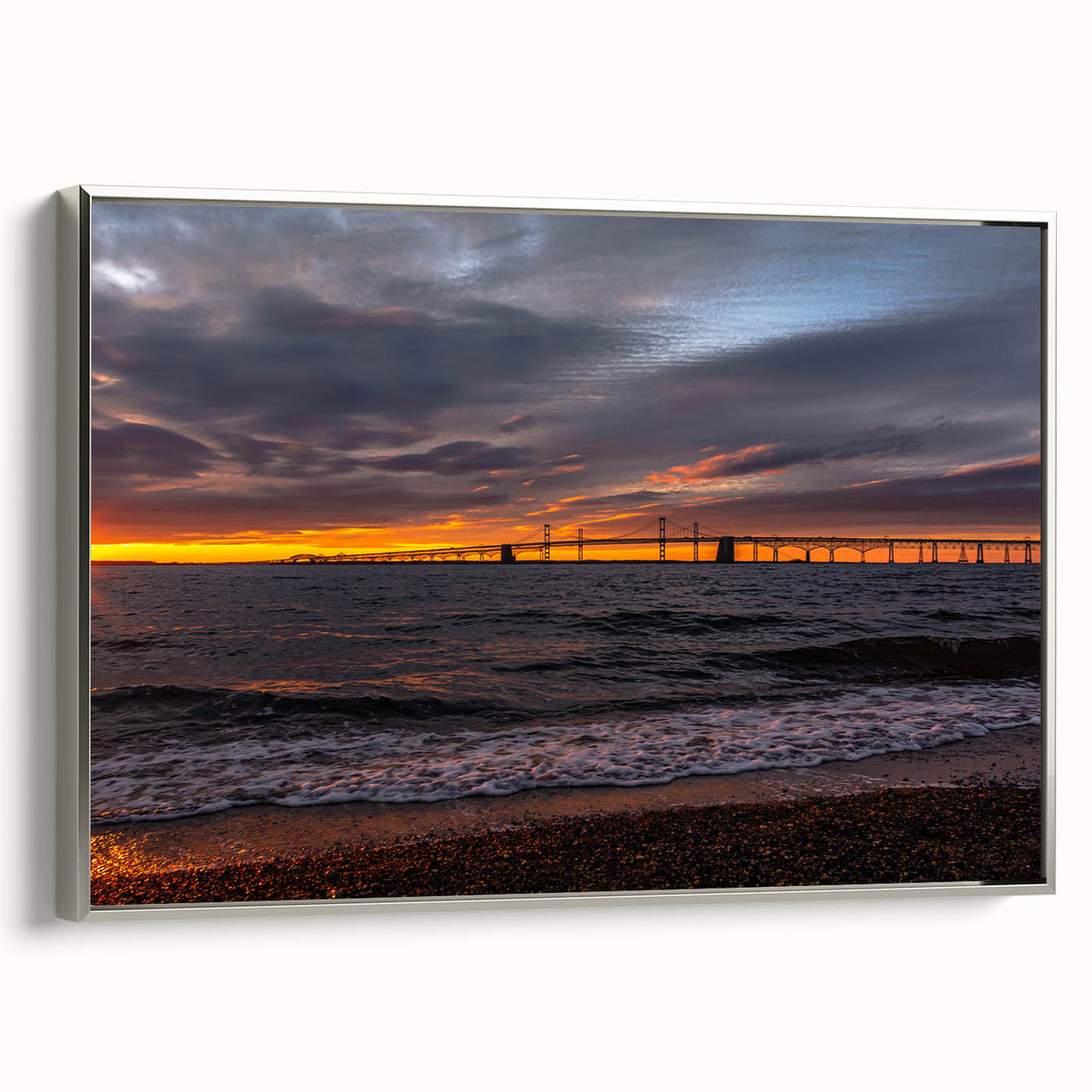 Landscape art painting of Annapolis, Maryland, featuring colorful vintage poster art on a silver-framed canvas.