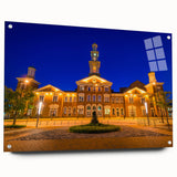 Acrylic print of Baltimore skyline in muted blue and gray tones, suitable for bedroom or dining room decor.