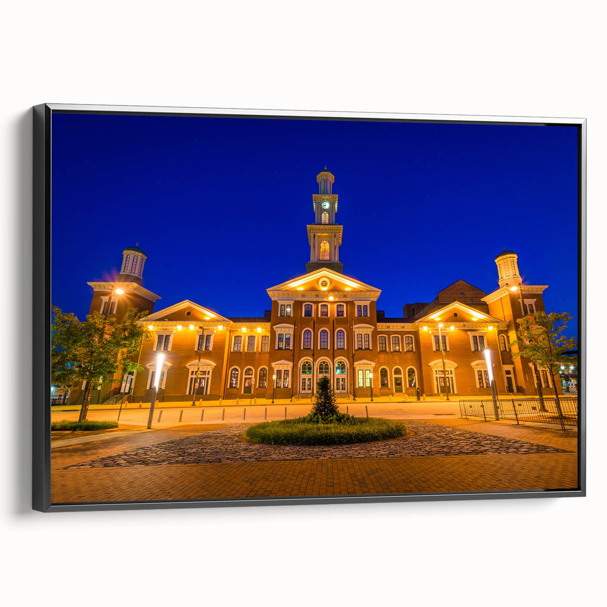 Black and white framed canvas of Baltimore landscape, perfect for bedroom wall art.