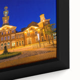 Extra large framed canvas of Baltimore scenery in black with colorful, textured art elements, ideal for living room decor.
