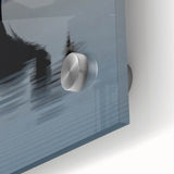 Large abstract depiction of Chesapeake Bay in muted blues and greens on acrylic glass.