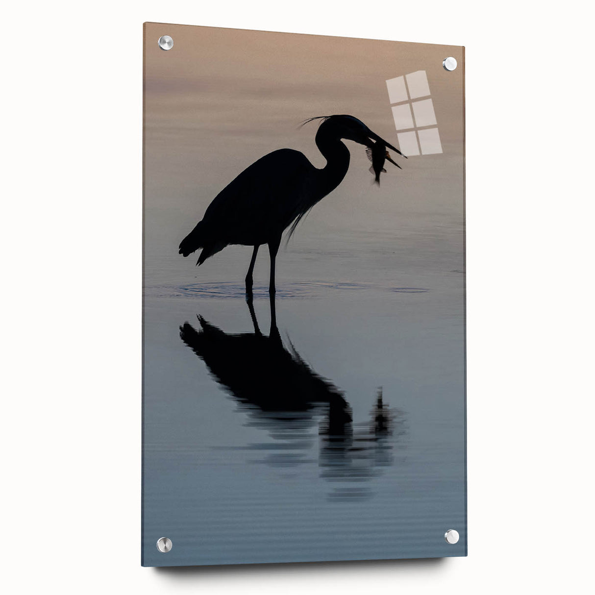 Large abstract wall art of Chesapeake Bay in muted blue and green tones on acrylic glass.