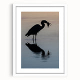 Abstract art print of Chesapeake Bay with muted blue and green tones, framed in white, ideal for dining room decor.