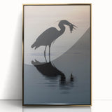 Large art print of Chesapeake Bay on a framed acrylic, featuring mid-century modernist style with gold tones.