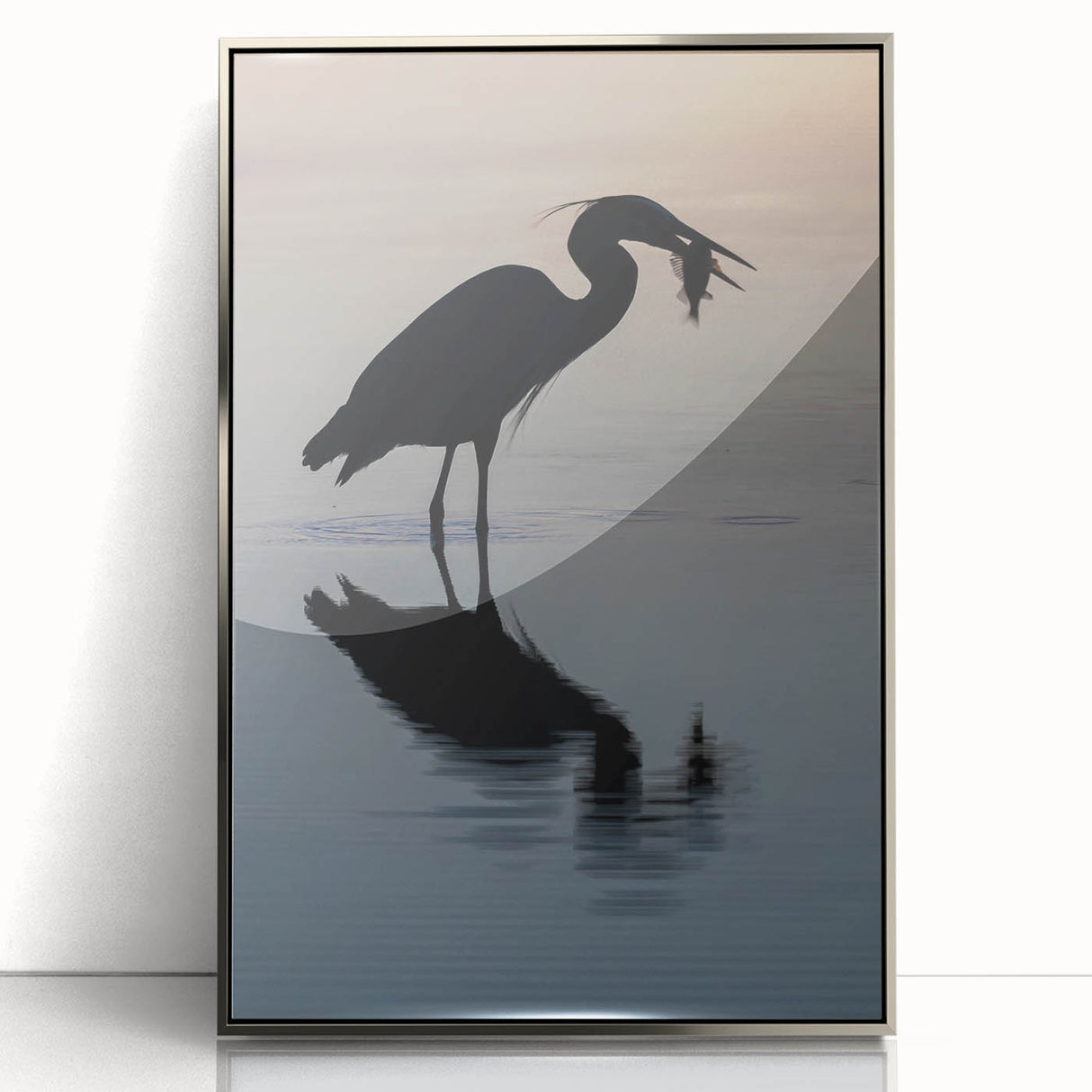 Mid-century modernist art of Chesapeake Bay in acrylic, featuring cool blue and silver tones.