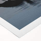 Art deco poster featuring Chesapeake Bay in muted blue and gray tones on rolled canvas, suitable for dining room wall art.