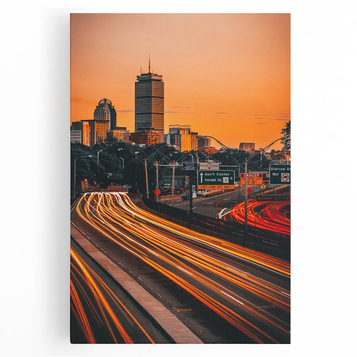 Black and white acrylic print of the Boston skyline, ideal for kitchen wall art or bedroom ambiance.