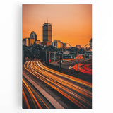 Black and white acrylic print of the Boston skyline, ideal for kitchen wall art or bedroom ambiance.