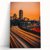 Black and white photo of Boston skyline on large stretched canvas, ideal for kitchen wall art.