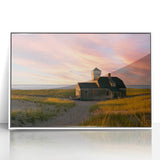 Art deco poster of Massachusetts Cape scenery in acrylic, with muted blue and green tones, framed in white.