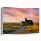 Vintage poster art of Massachusetts Cape scenery in colorful hues on a large framed canvas, ideal for living room decor.