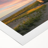 Art deco poster of Massachusetts Cape scenery in muted blues and greens on rolled canvas, suitable for dining room wall art.