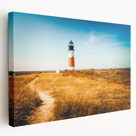 A scenic view of Nantucket on stretched canvas, featuring muted blue and gray tones, ideal for kitchen wall art.