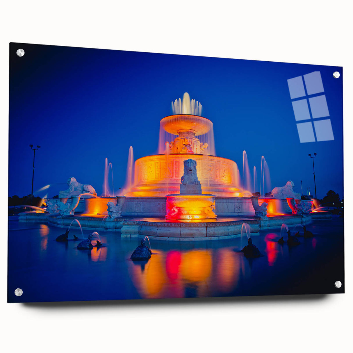 Acrylic print of a large abstract depiction of Detroit, featuring cool blue and gray tones.