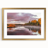 Extra large abstract art print of Michigan's Upper Peninsula in textured gold frame, ideal for living room decor.