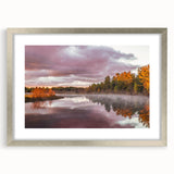 Textured abstract art print depicting Michigan's Upper Peninsula in muted earth tones on a framed silver mat.