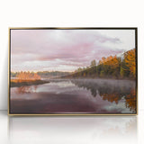 Large art print of Michigan's Upper Peninsula in a framed acrylic, featuring mid-century modernist style with earthy tones.