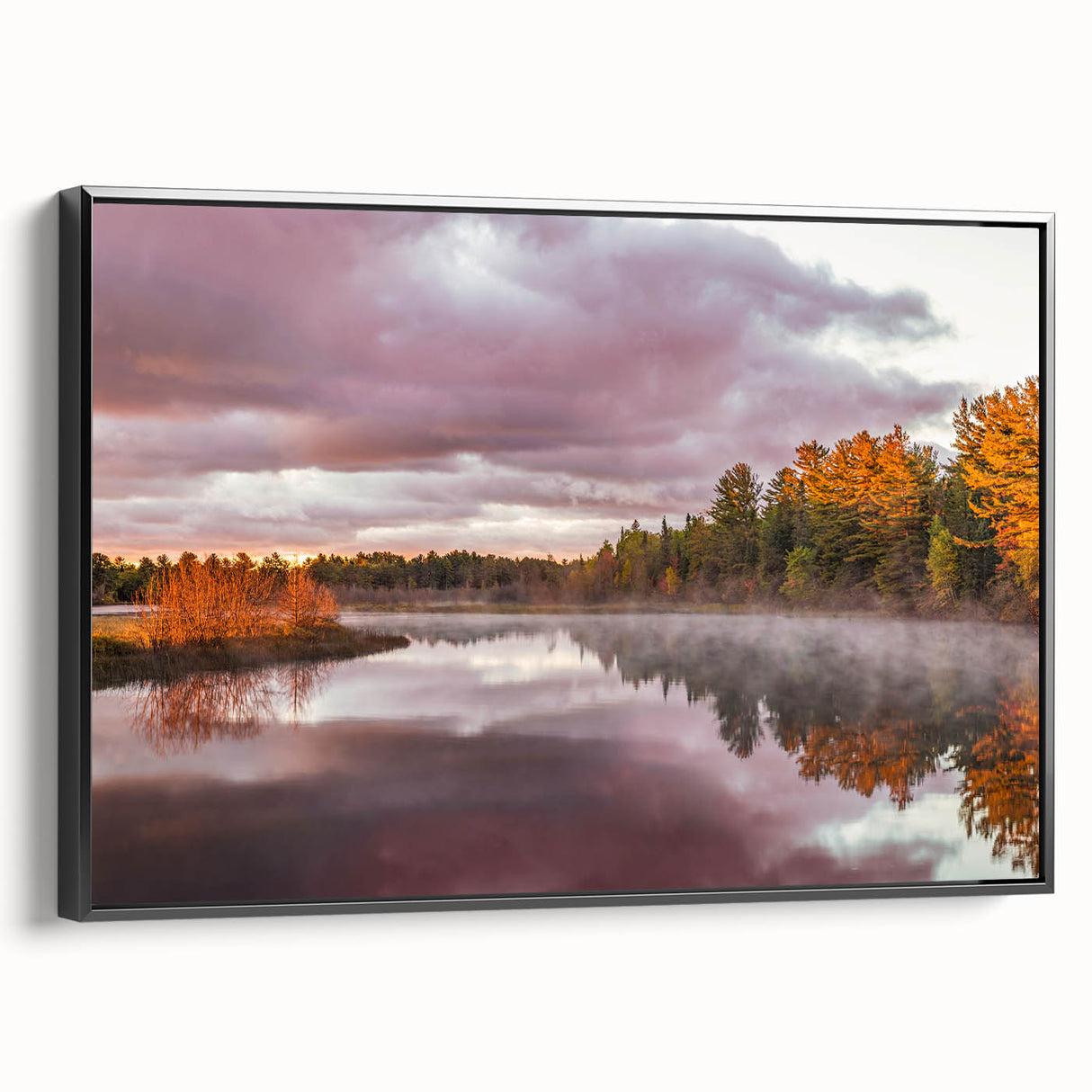 Black and white landscape art painting of Michigan's Upper Peninsula on framed canvas, suitable for bedroom decor.