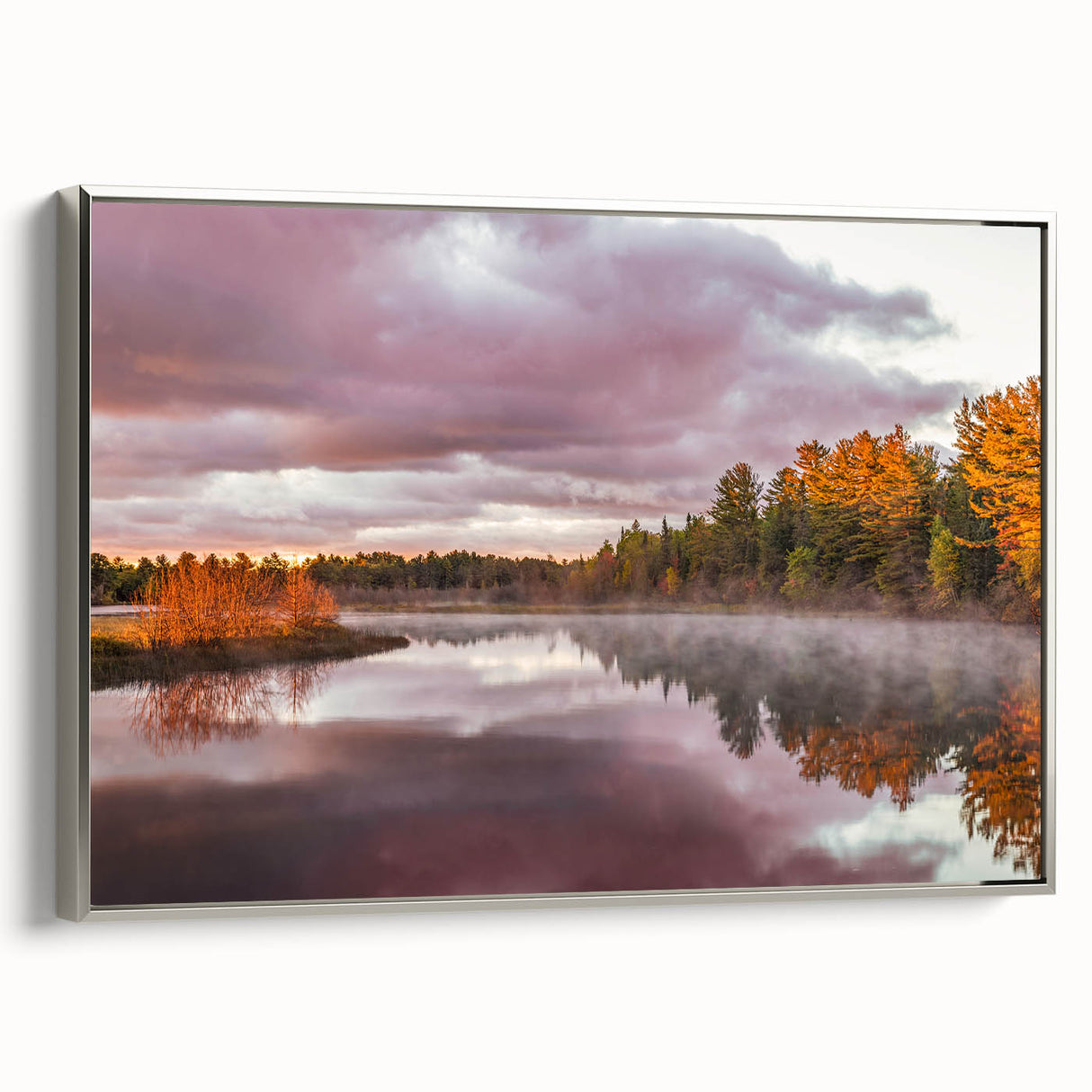 Framed canvas depicting a vintage-style landscape of Michigan's Upper Peninsula in muted earth tones.