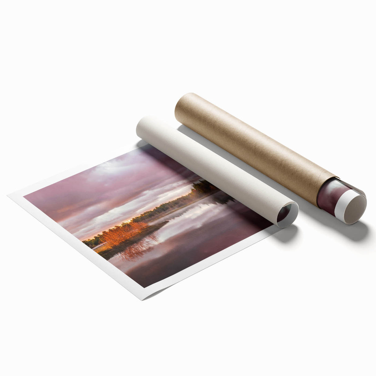 Extra large rolled print of Michigan's Upper Peninsula with muted green and blue floral elements.