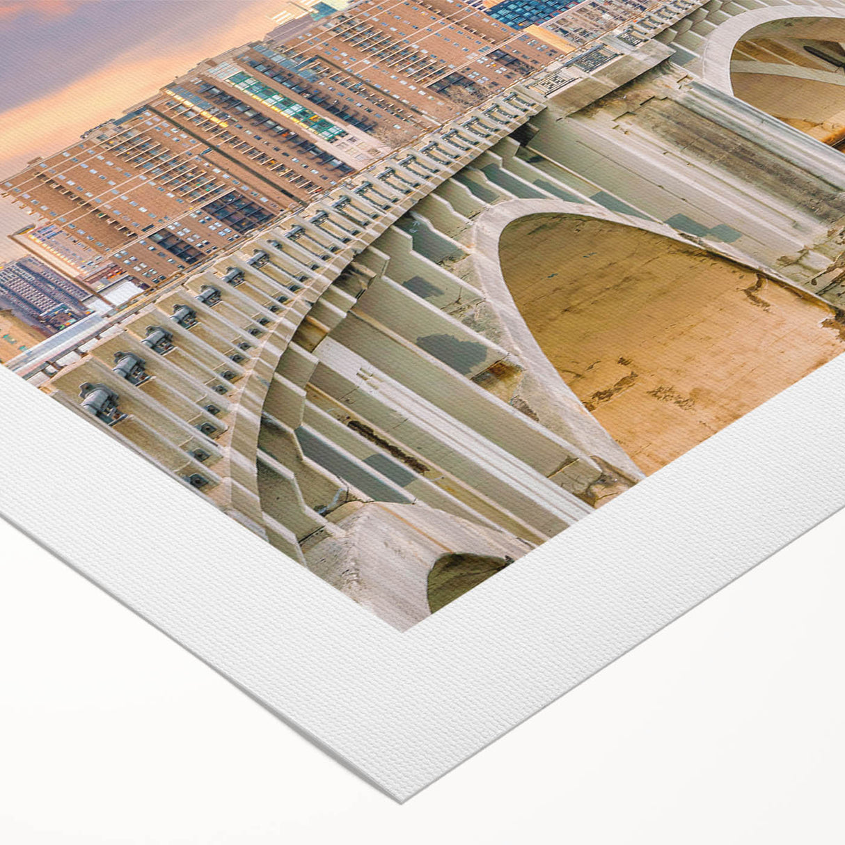 Art deco poster of Minneapolis skyline in muted blue tones on a rolled canvas, suitable for dining room decor.
