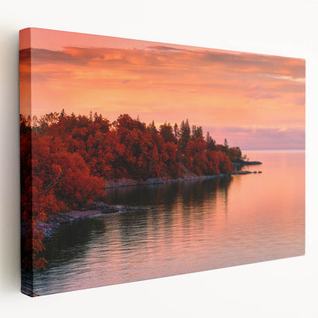Side view of a large stretched canvas depicting a serene Minnesota landscape, ideal for kitchen wall art.