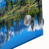 Large abstract wall art depicting Glacier National Park in muted earth tones on acrylic glass.