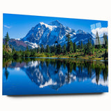 Large abstract wall art of Glacier National Park in muted earth tones on acrylic glass.